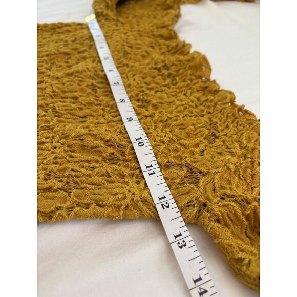 Charlotte Russe Women's Off-Shoulder Flare Sleeve Floral Lace Top M Yellow Boho - Picture 7 of 8